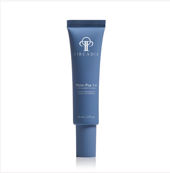 Blue tube of Circadia Phito-Pep 1.6 lotion on a white background